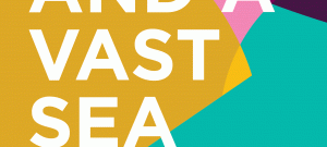The front cover of A Vase and a Vast Sea. White text, saying 'A Vase and a Vast Sea, edited by Jenny Nimon', on a colourful, computer-graphic background.